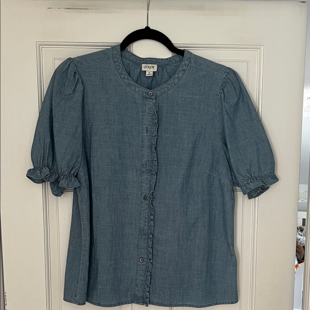 J. Crew chambray denim Ruffle Blouse